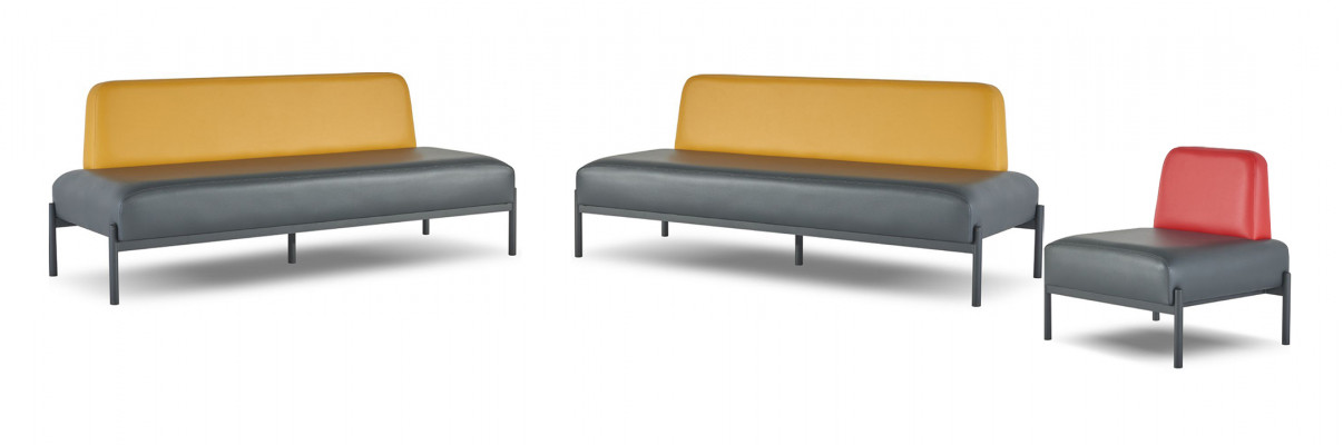 Lederen sofa's Geel Rood Art Deco Roestvrij staal 3-zits Fauteuil Zwart Lederen Set