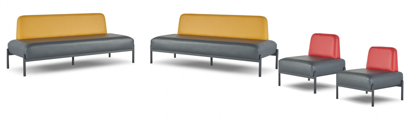 Compleet lederen sofa's 3-zits fauteuil zwart art deco roestvrij staal rood geel