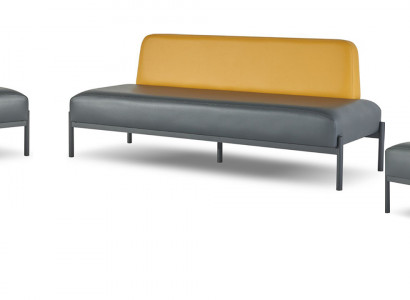 Compleet lederen sofa's 3-zits fauteuil zwart art deco roestvrij staal rood geel