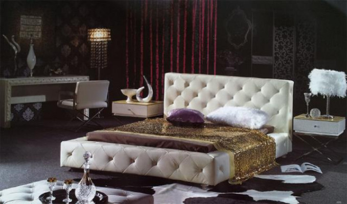 Elegant designer bed, bedden, leren bed, Chesterfield gestoffeerd bed, tweepersoonsbed, nieuw