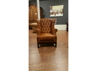 Chesterfield oorfauteuil fauteuil stoffering televisie kantoor bank 100% echt leer