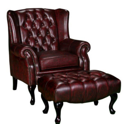 Chesterfield oorfauteuil + hocker fauteuil bankstel gestoffeerde set leer textiel 16101330
