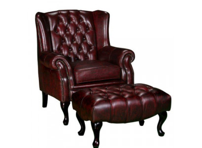 Chesterfield oorfauteuil + hocker fauteuil bankstel gestoffeerde set leer textiel 16101330