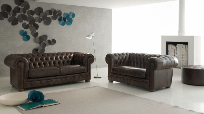 Chesterfield Sofa Bank Polster 3-Zits Set Leder Textiel Bankstellen Nieuw
