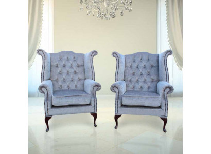 Chesterfield oorfauteuil fauteuil bank sofa bekleding zitlounge babyblauw relax