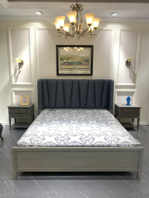 Ontwerp slaapkamer 3-delig. Bed 2x nachtkastjes Beddenset Hout Nachtkastje Grijs