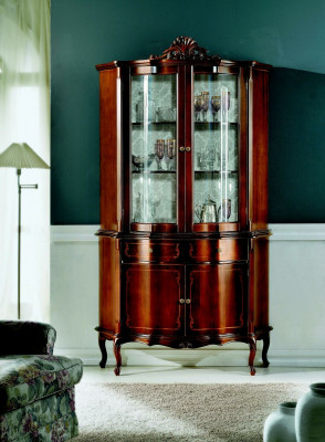 Italiaans luxueus houten design meubels barokstijl kast vitrine bruin woonkamer nieuw