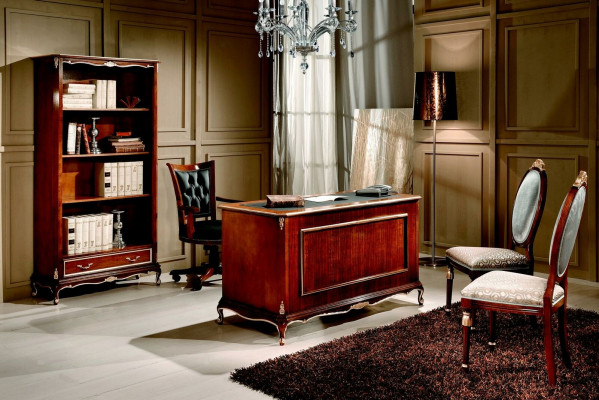 Klassiek kantoorschrijftafel bureau tafel houten stoel 2-delige set barok.