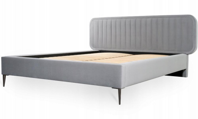 Bed Grijs Tweepersoonsbed Slaapkamer Hout Meubel Design Elegant Bekleed Stof Nieuw