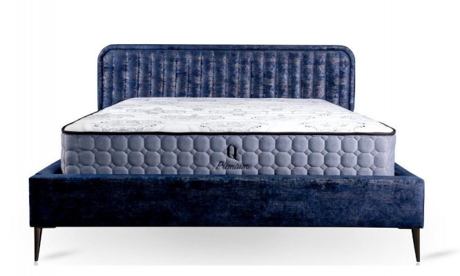Bed Blauw Tweepersoonsbed Slaapkamer Hout Meubel Ontwerp Elegant Bekleed Stof Nieuw