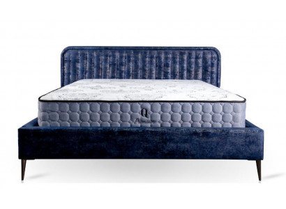 Bed Blauw Tweepersoonsbed Slaapkamer Hout Meubel Ontwerp Elegant Bekleed Stof Nieuw
