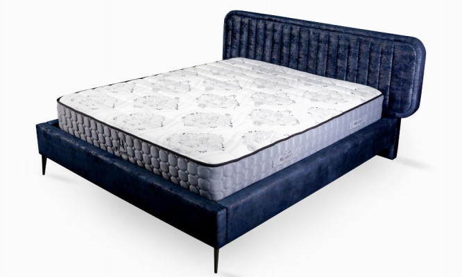 Bed Blauw Tweepersoonsbed Slaapkamer Hout Meubel Ontwerp Elegant Bekleed Stof Nieuw