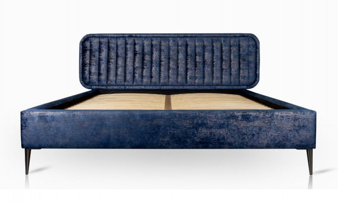 Bed Blauw Tweepersoonsbed Slaapkamer Hout Meubel Ontwerp Elegant Bekleed Stof Nieuw