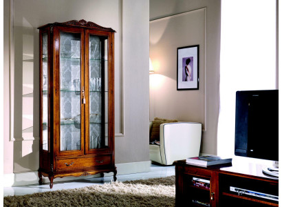 Ontwerper luxe houten vitrine bruin 2 glazen deuren 1 lade Italiaanse meubels.