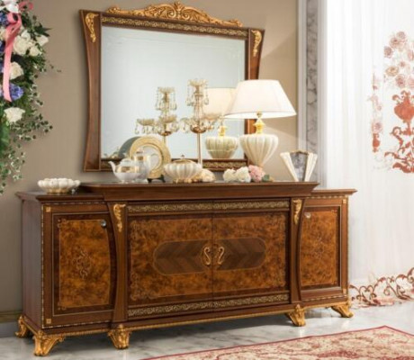 Kommodenset Italiaanse meubels 2-delig. Ladenkast met spiegel massief hout dressoir