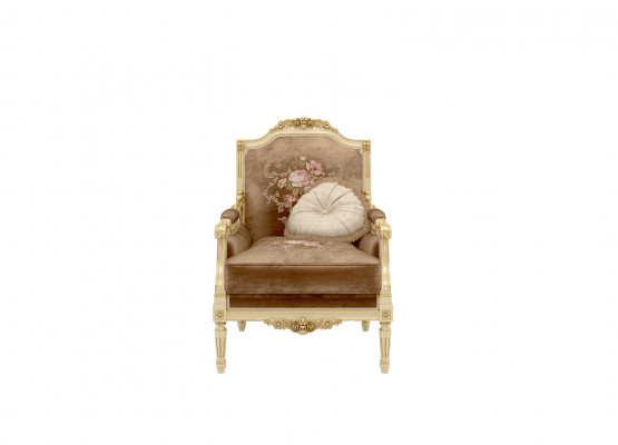 Klassieke designerstoel van hout met gesneden details.