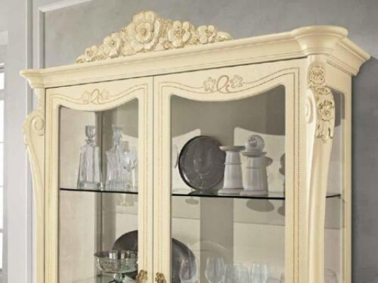 Vitrine Beige Kast Eetkamer Boekenkast Meubels Massief Hout Glazen Kast Nieuw