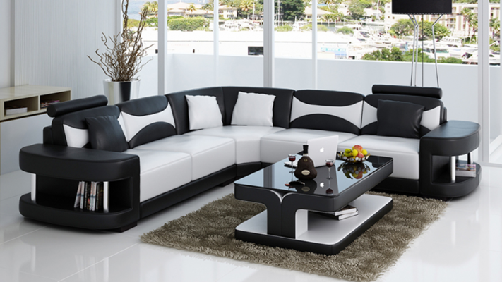 Ontwerp hoekbank van leer bank bank stoffering hoek zitkamer inrichting set
