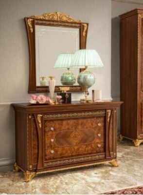 Ladenkast Set Italiaanse meubels 2-delig Massief houten dressoir met spiegel Sidetable