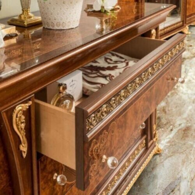 Ladenkast Set Italiaanse meubels 2-delig Massief houten dressoir met spiegel Sidetable