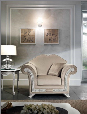 Fauteuil Luxe Klassieke Eenpersoons Hout Beige Leunstoel Woonkamer Meubels Italië