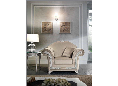 Fauteuil Luxe Klassieke Eenpersoons Hout Beige Leunstoel Woonkamer Meubels Italië