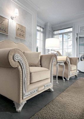 Fauteuil Luxe Klassieke Eenpersoons Hout Beige Leunstoel Woonkamer Meubels Italië