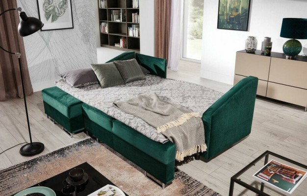 Luxe hoekbank bank - Smaragd groene bank bekleding hoekbank bedfunctie nieuw