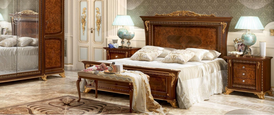 Slaapkamer barok rococo houten meubels bed gestoffeerde luxe tweepersoonsbedden