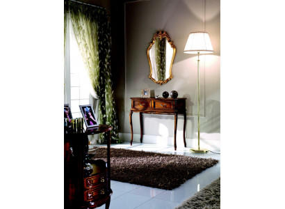 Luxe houten Italiaanse meubelset van 2 stuks in barokstijl met console tafel en nieuwe spiegel.