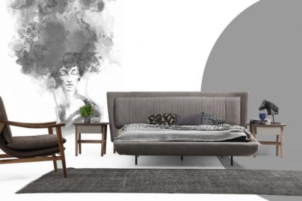 Garnituur Slaapkamer Tweepersoonsbed Bed Nachtkastjes Grijs Set 3-delig Stof