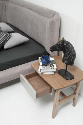 Garnituur Slaapkamer Tweepersoonsbed Bed Nachtkastjes Grijs Set 3-delig Stof