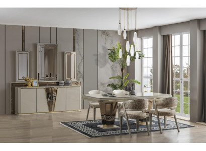 Luxe eetkamerset eetkamer eettafel set stoelen eethoek beige 6-delig