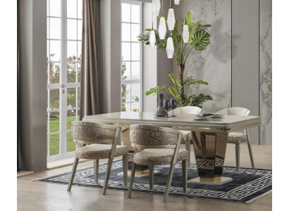 Garnituur Luxe eetgroep Eetkamer Eettafel Stoelen Eethoek Beige 7-delig