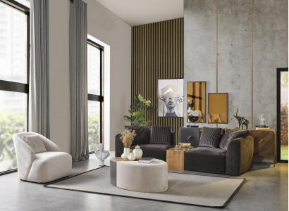 Zitbank 4-zits fauteuil vierzitsbank modern zwart stof nieuw