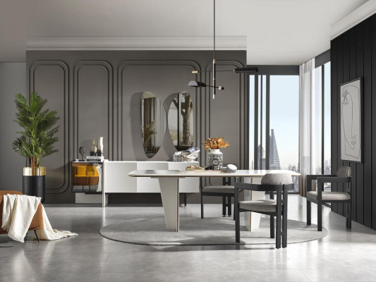 Eetkamer set eetgroep eettafel luxe stoelen eethoek 5-delig wit