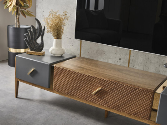Zet wandmeubel tv-standaard RTV laag tv-meubel dressoir planken hout bruin