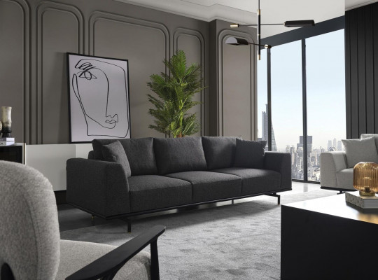 Sofa set 4 zits bank fauteuil set stof modern grijs