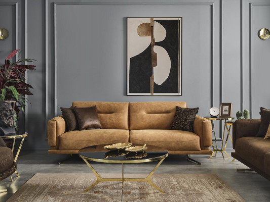 Sofa Set Compleet Bankstel 31 Zitsfauteuil Kunstleer Bruin Set 2-delig