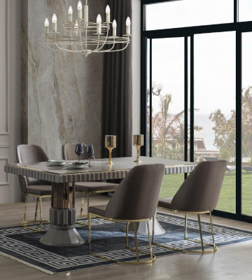 Moderne luxe eetgroep eetkamer eettafel set stoelen eethoek grijs 5-delig