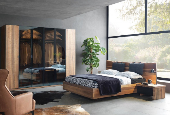 Slaapkamer Bed 2x Nachtkastje Kledingkast Commode Spiegel Set 6-delig