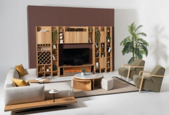 Woonkamer wandmeubel Houten luxe set Nieuwe Stijl Modern Luxe Bruin --> Woonkamer wandmeubel Houten luxe set Nieuwe Stijl Modern Luxe Bruin