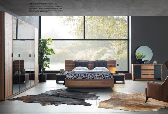 Slaapkamer Bed 2x Nachttafel Kledingkast Set van hout Moderne set