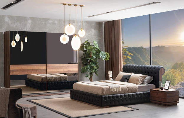 Bed kledingkast 2x nachtkastje luxe slaapkamer gestoffeerd design nieuw