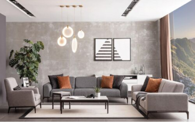 Bank 4-zits kleur grijs woonkamer design stijl meubels moderne nieuw