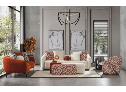 Bankstel 3-zitsbank 3x poef set design banken bekleding modern 6-delig