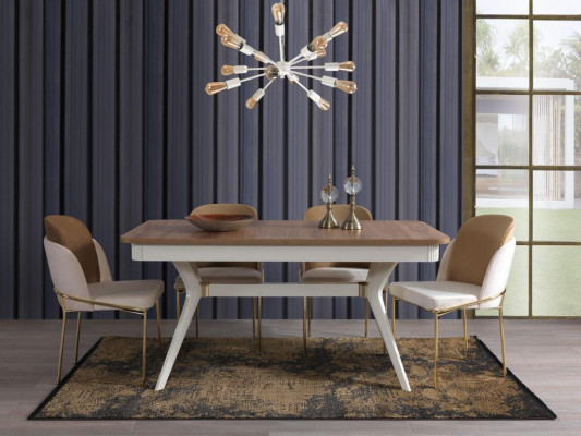 Eetkamerset met tafel, 4 stoelen, dressoir, 2 spiegels en wandmeubel 11-delig.