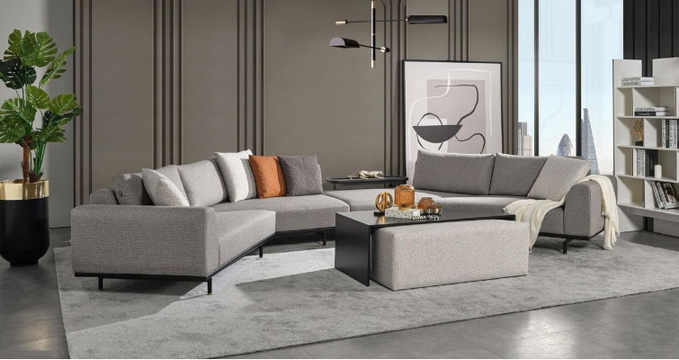 Hoekbank Bank Bankstel Stof Woonlandschap Luxe Meubels U-Vorm Salontafel