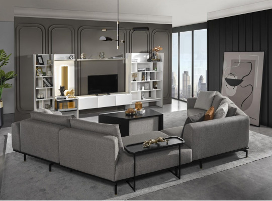 Hoekbank Bank Bankstel Stof Woonlandschap Luxe Meubels U-Vorm Salontafel