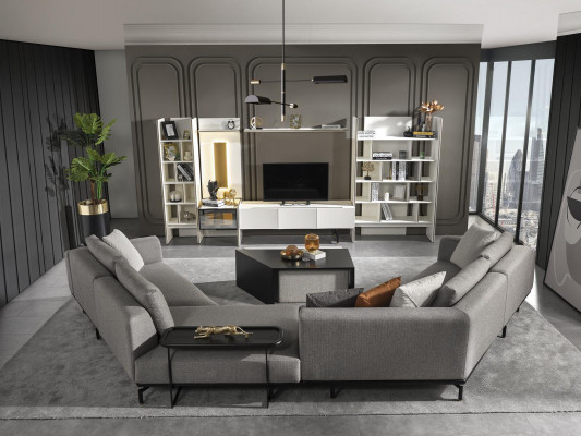 Hoekbank Bank Bankstel Stof Woonlandschap Luxe Meubels U-Vorm Salontafel
